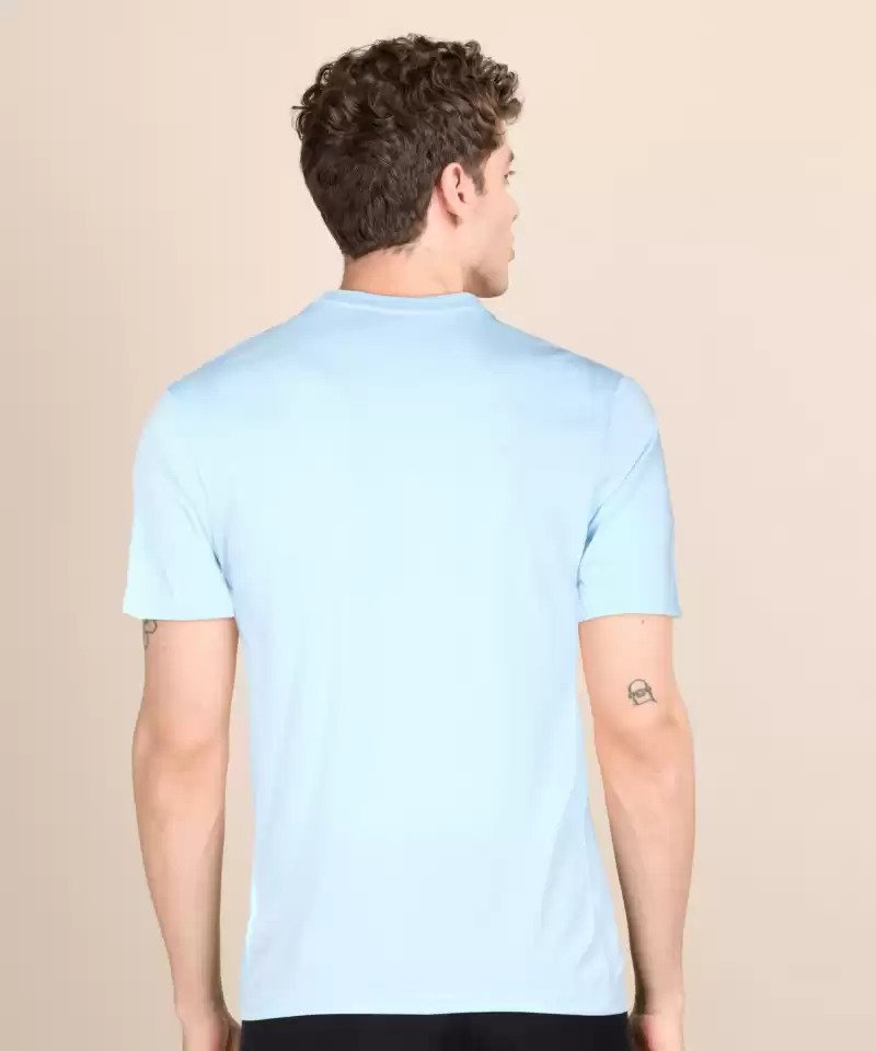 Solid Men Round Neck Blue T-Shirt-Dj3655-447