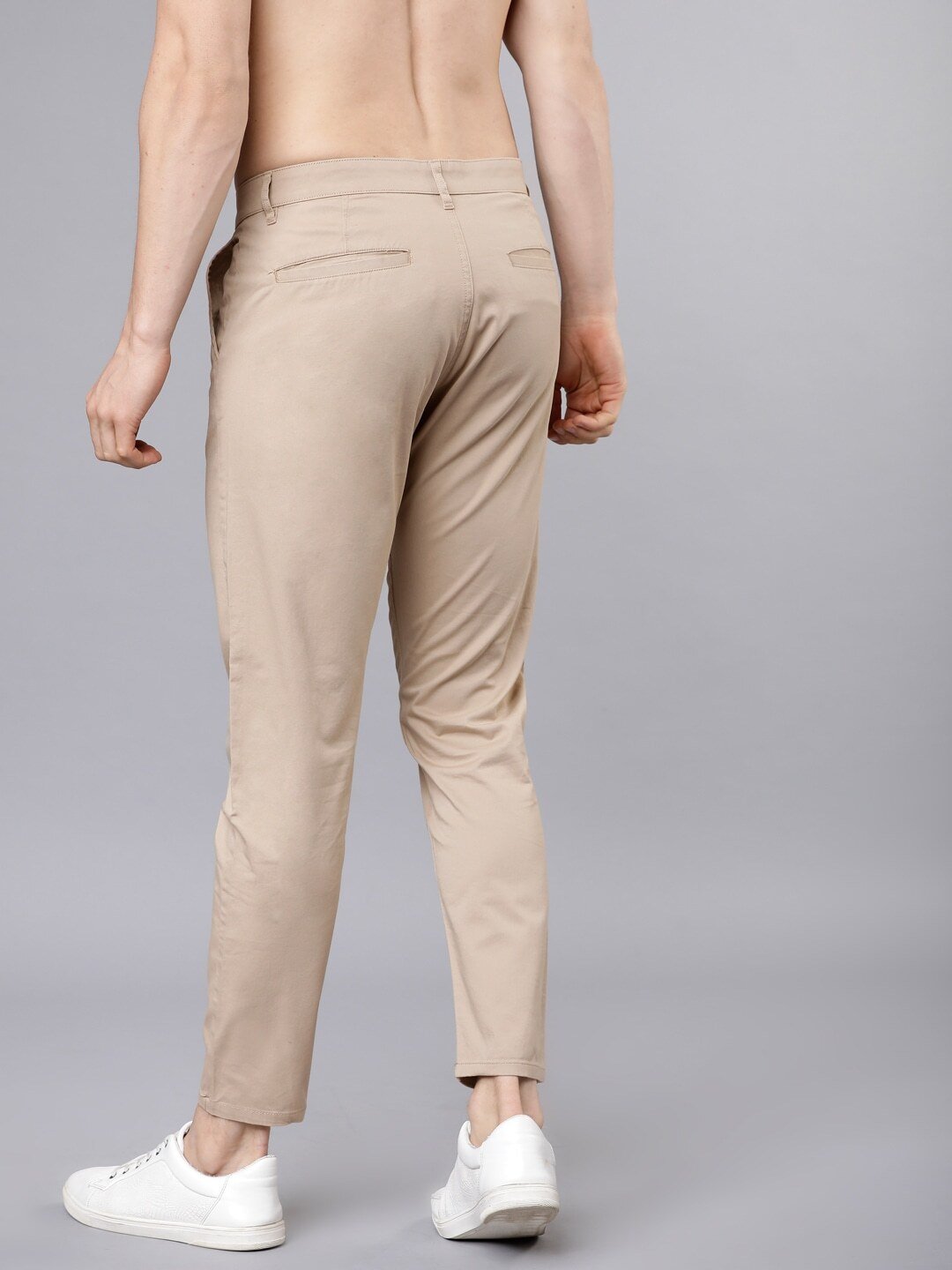 Men Beige Tapered Fit Solid Chinos-HLTR003869