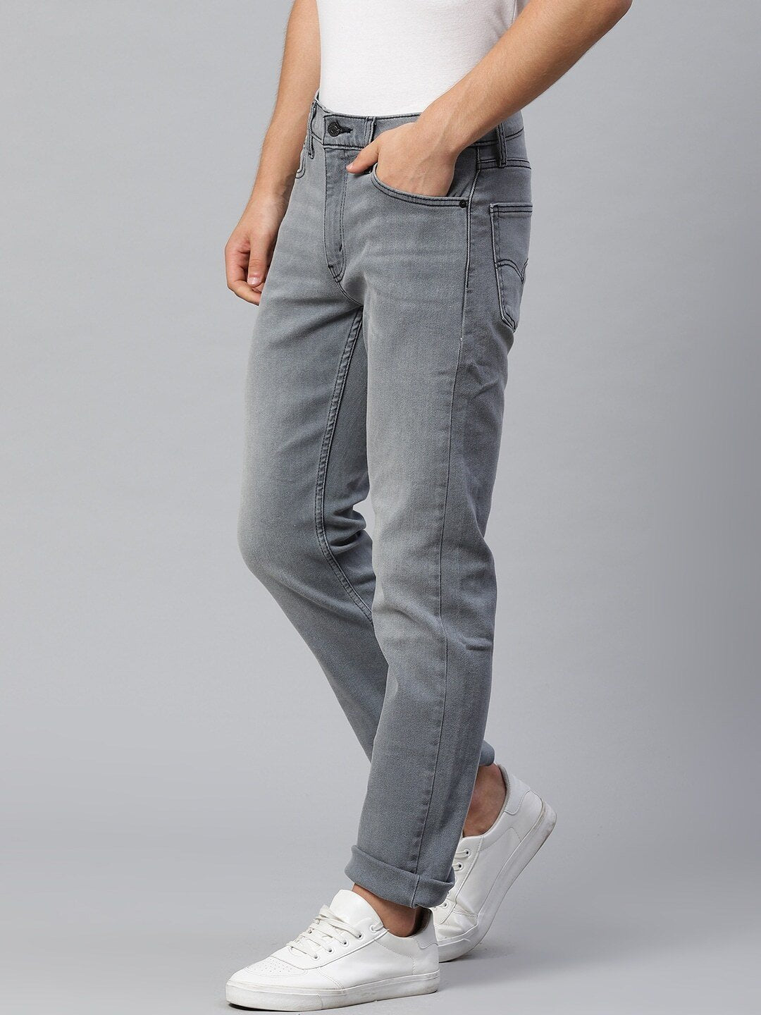 Men Grey 513 Slim Straight Fit Mid-Rise Clean Look Jeans-23677-0186