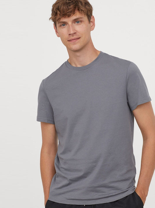 Men Grey Round-Neck T-Shirt Regular Fit-068581604912