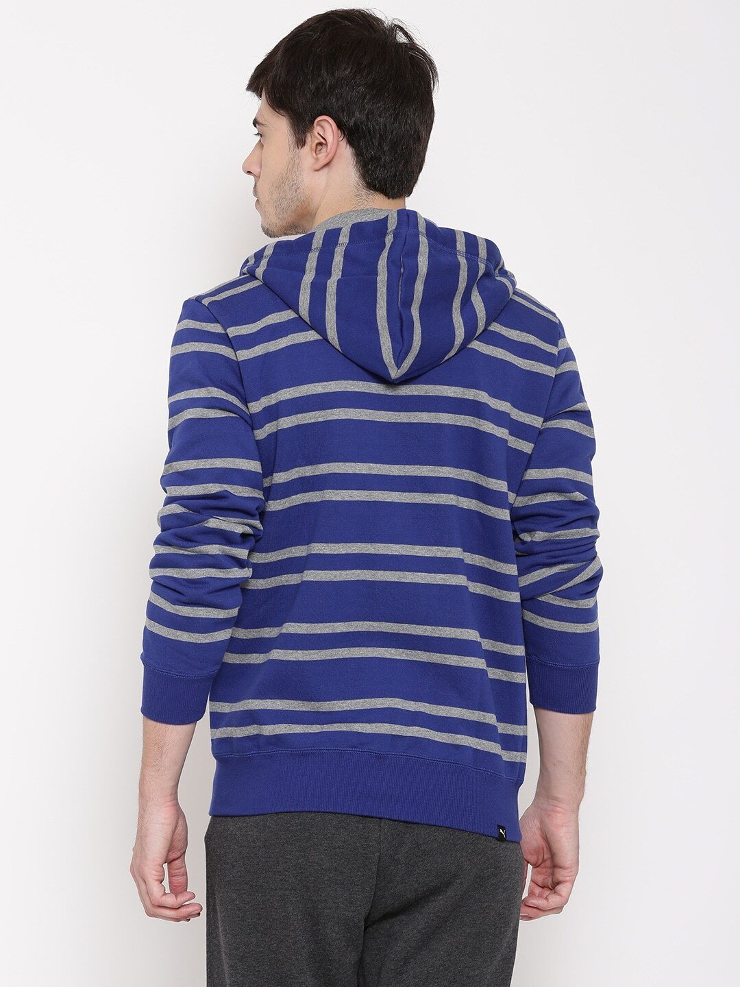 Blue FUN Inject Striped Hooded Sweatshirt - Discount Store