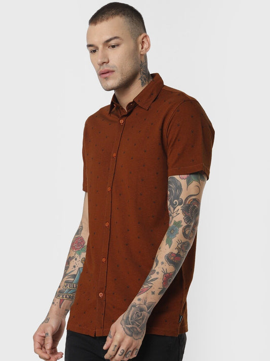 Men Brown & Black Nancy Slim Fit Printed Casual Shirt-12158968 - Discount Store