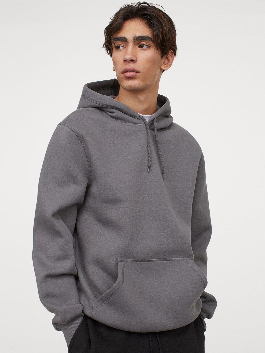 Men Grey Solid Relaxed Fit Hoodie-0685814072011