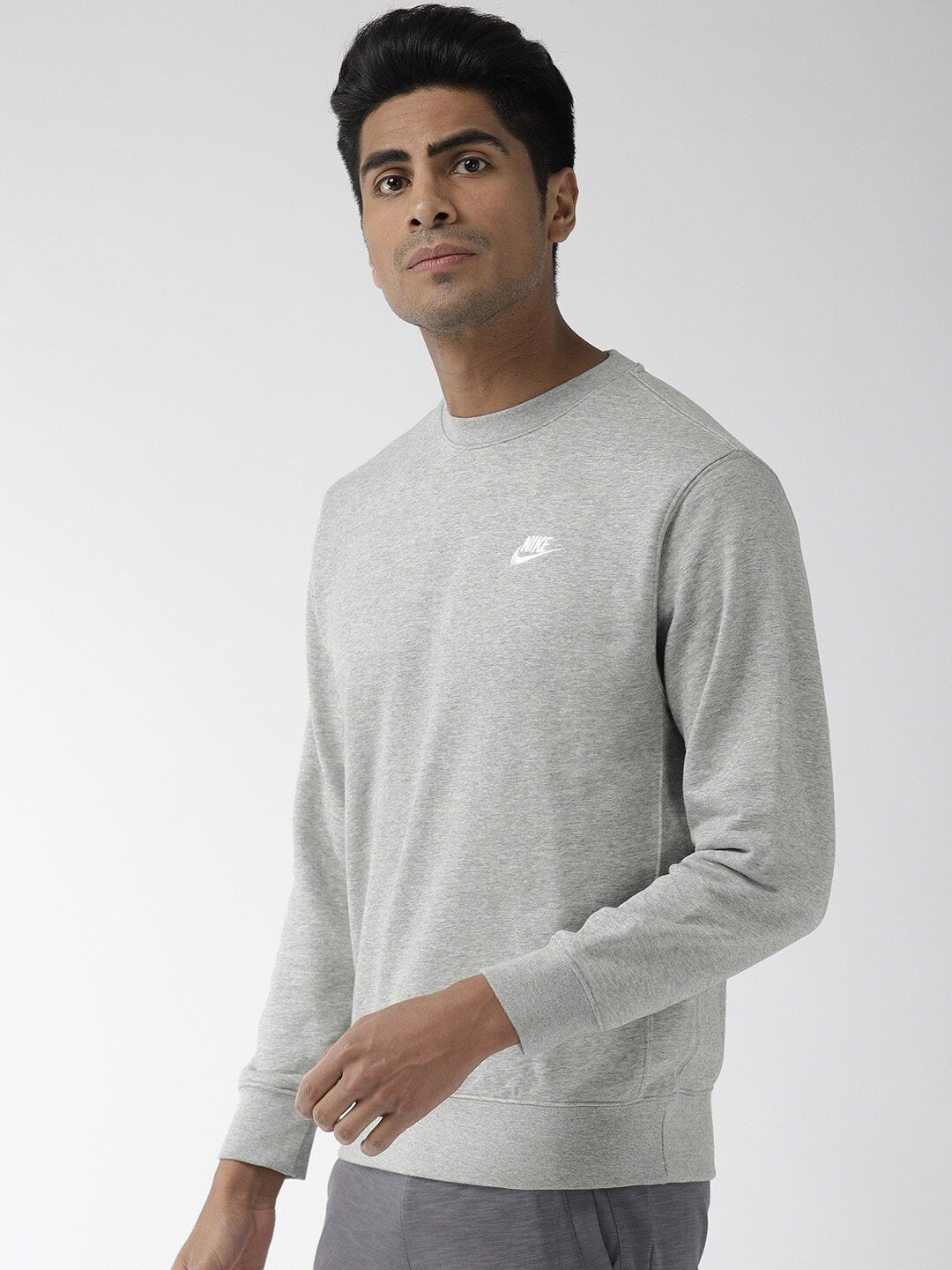 Men Grey Melange Solid Standard Fit AS NSW CLUB CRW FT Sweatshirt-BV2667-063