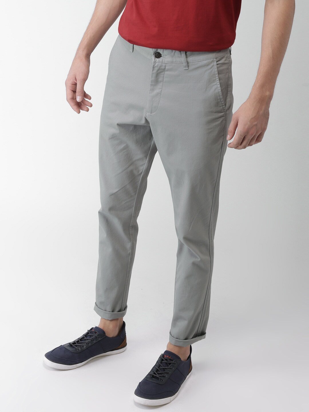 Men Grey Tapered Fit Solid Chinos-2285138