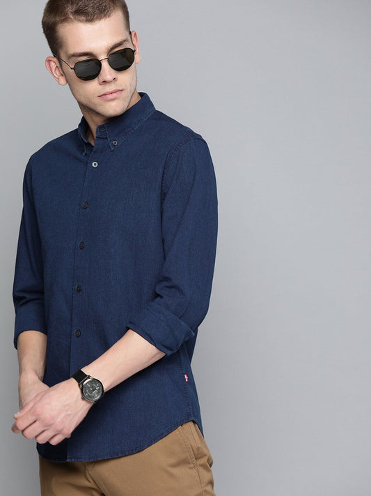 Men Blue Regular Fit Solid Casual Shirt-84289-0012