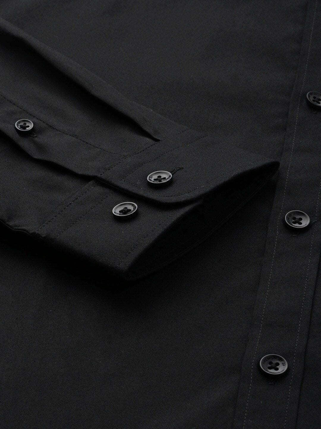 Men Black Slim Fit Solid Smart Casual Shirt-2037220015 - Discount Store