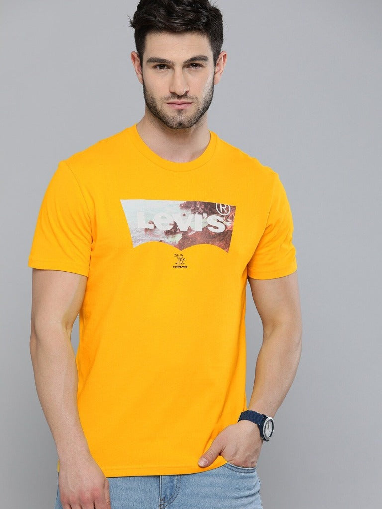 Men Yellow Printed T-shirt-16960-0689