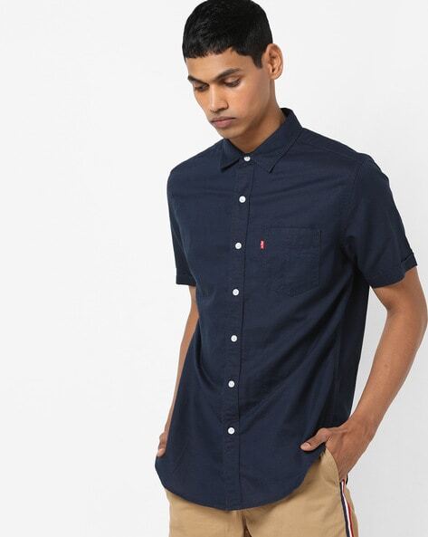 Slim Fit Cotton Shirt with Patch Pocket-32908-0065
