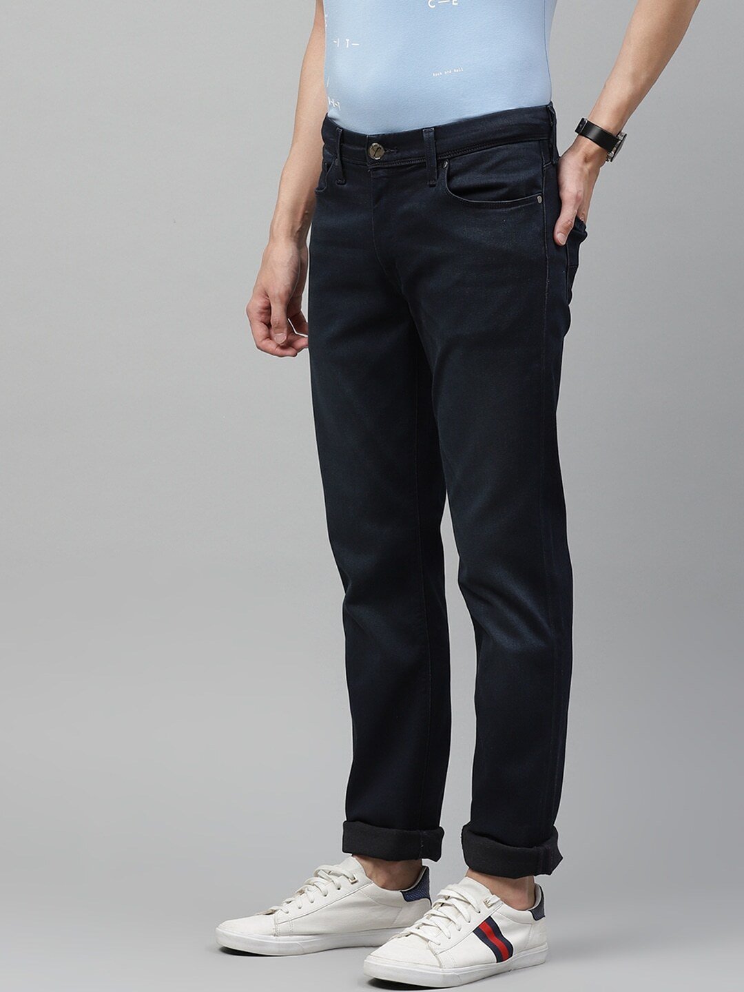 Men Black Solid Slim Fit Sustainable Stretchable Jeans-22573-0006
