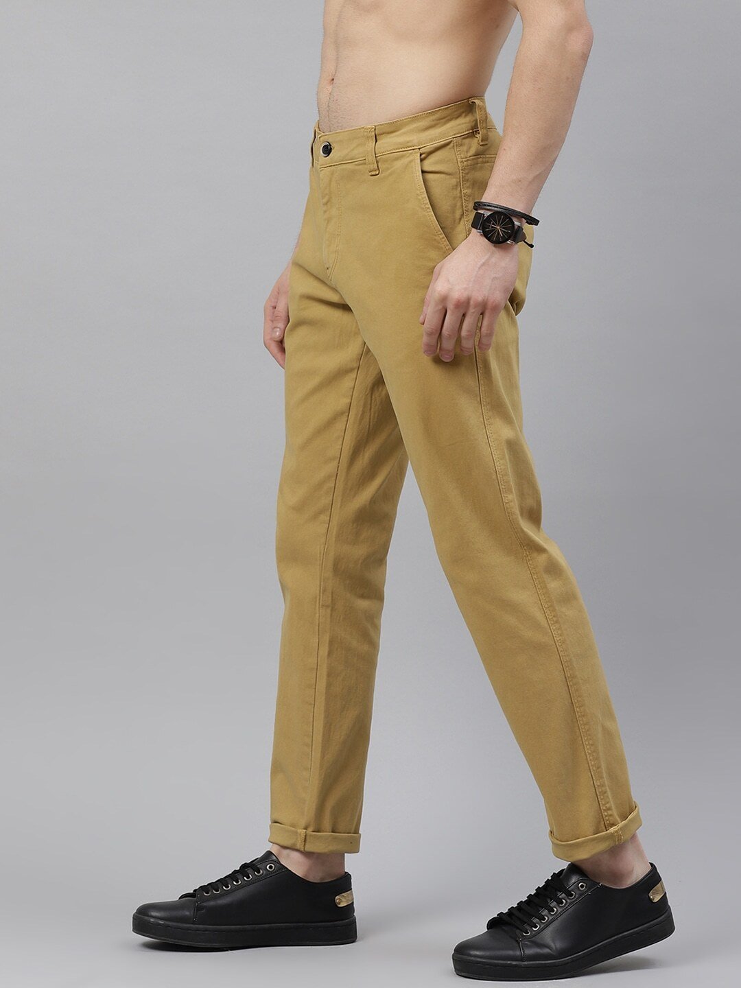 Men Beige Solid Regular Fit Solid Chinos-13817952