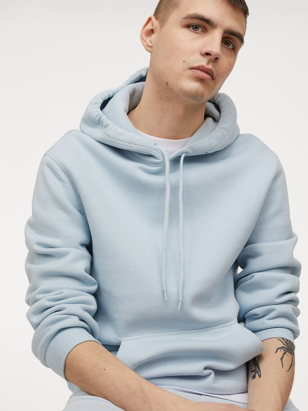 Men Light Blue Relaxed Fit Hoodie-0685814084011