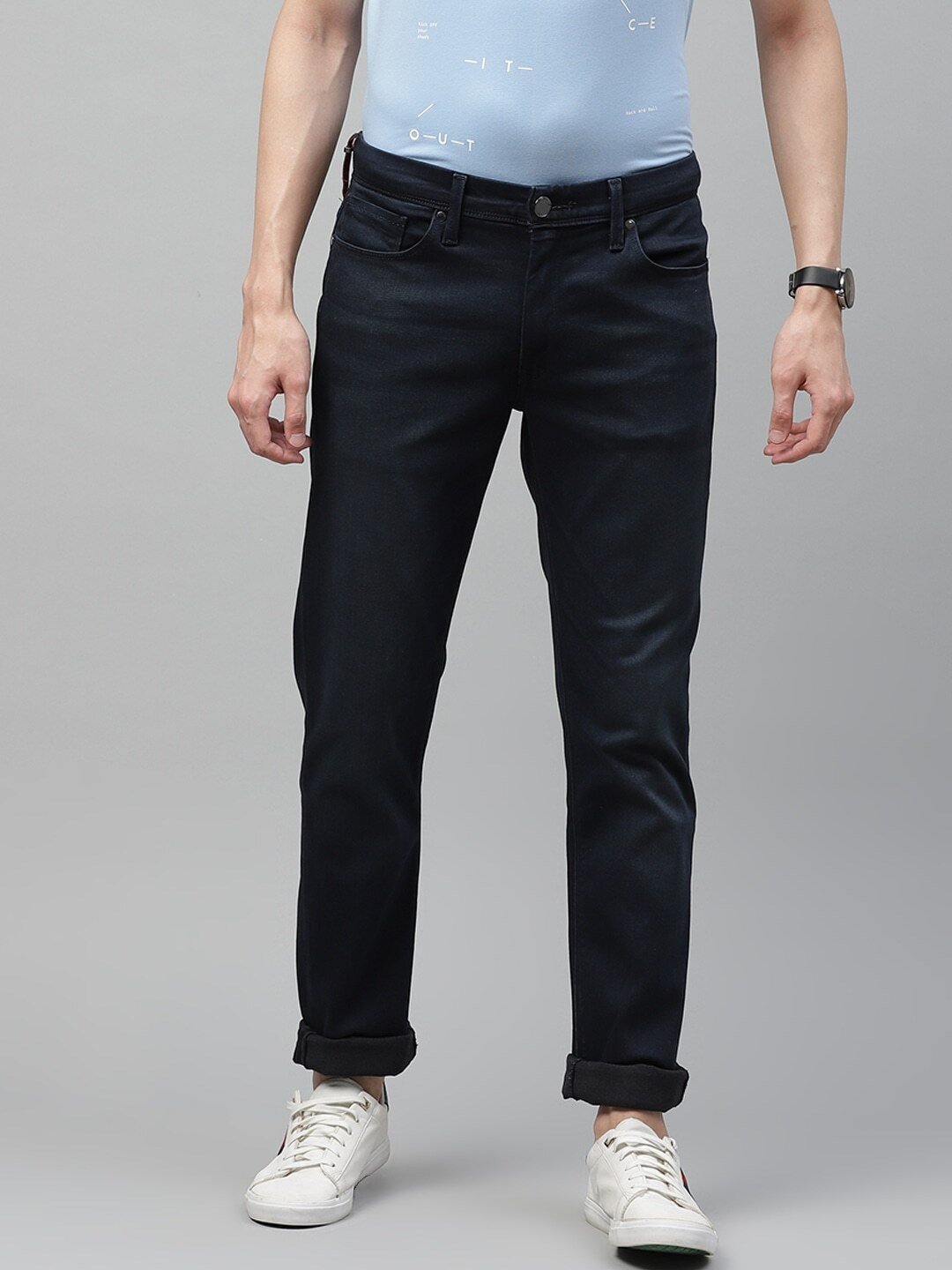 Men Black Solid Slim Fit Sustainable Stretchable Jeans-22573-0006