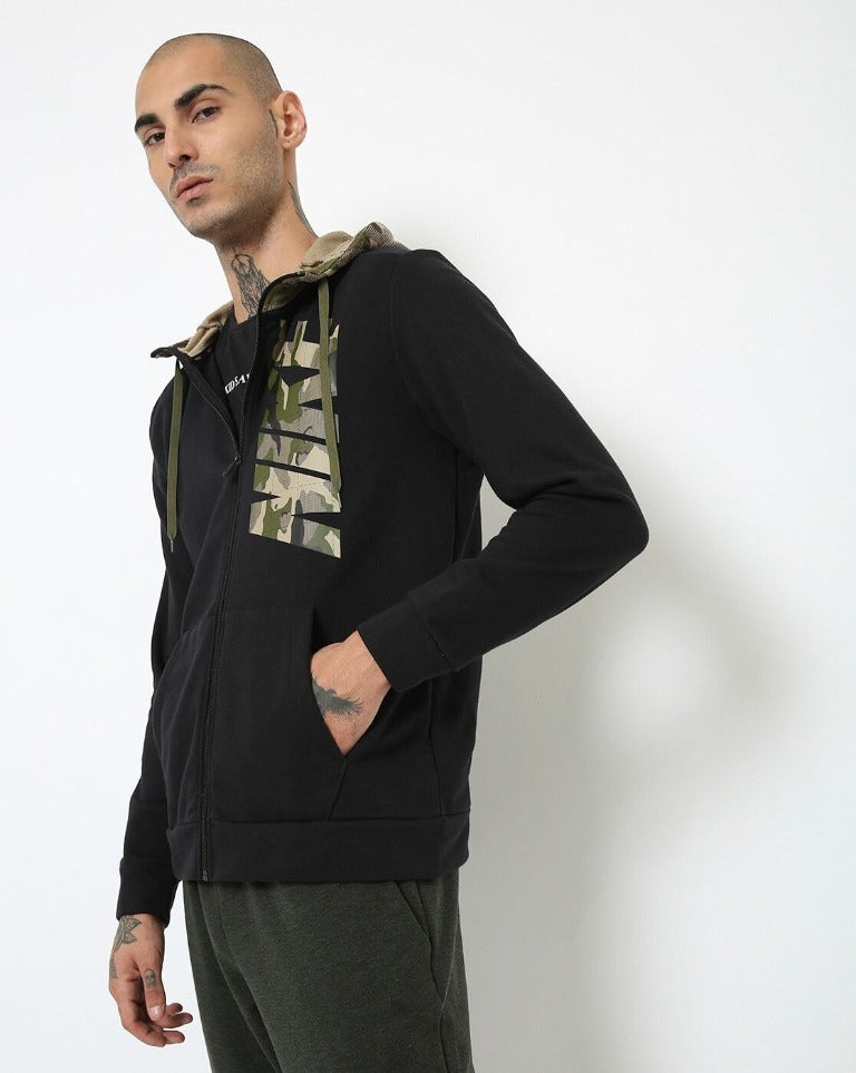 Brand Print Hoodie with Split Kangaroo Pockets-Dd1734-010