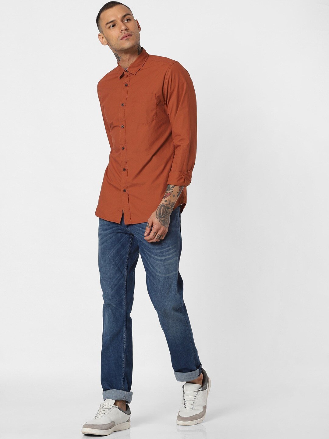 Men Brown Slim Fit Solid Casual Shirt-2081406007 - Discount Store