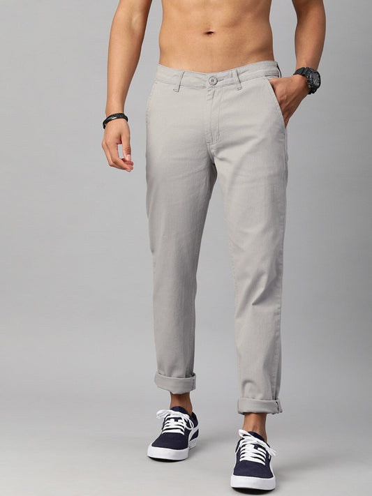 Men Grey Solid Chinos Trousers-13859102