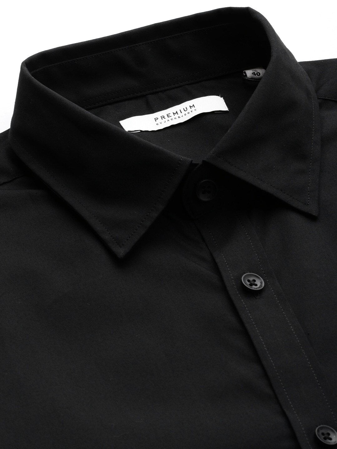 Men Black Slim Fit Solid Smart Casual Shirt-2037220015 - Discount Store