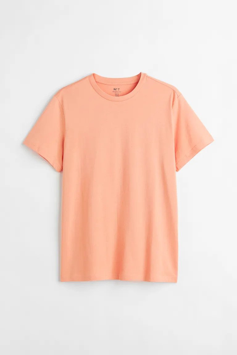 Regular Fit Round-neck T-shirt-Peach pink-0685816135