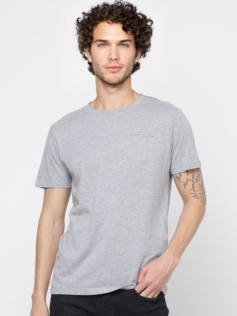 Men Grey Melange Solid Round Neck T-shirt-2191211