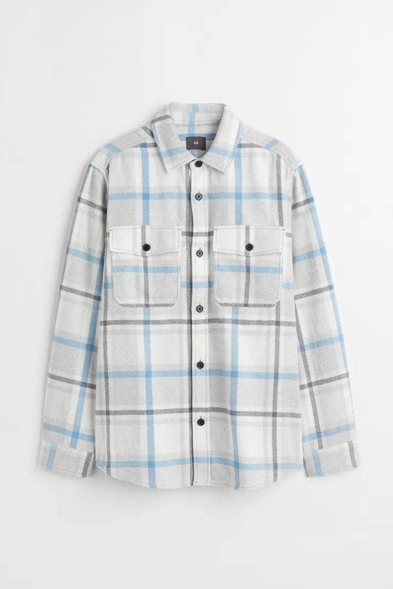 Twill overshirt-Light blue/Grey checked-0875217027