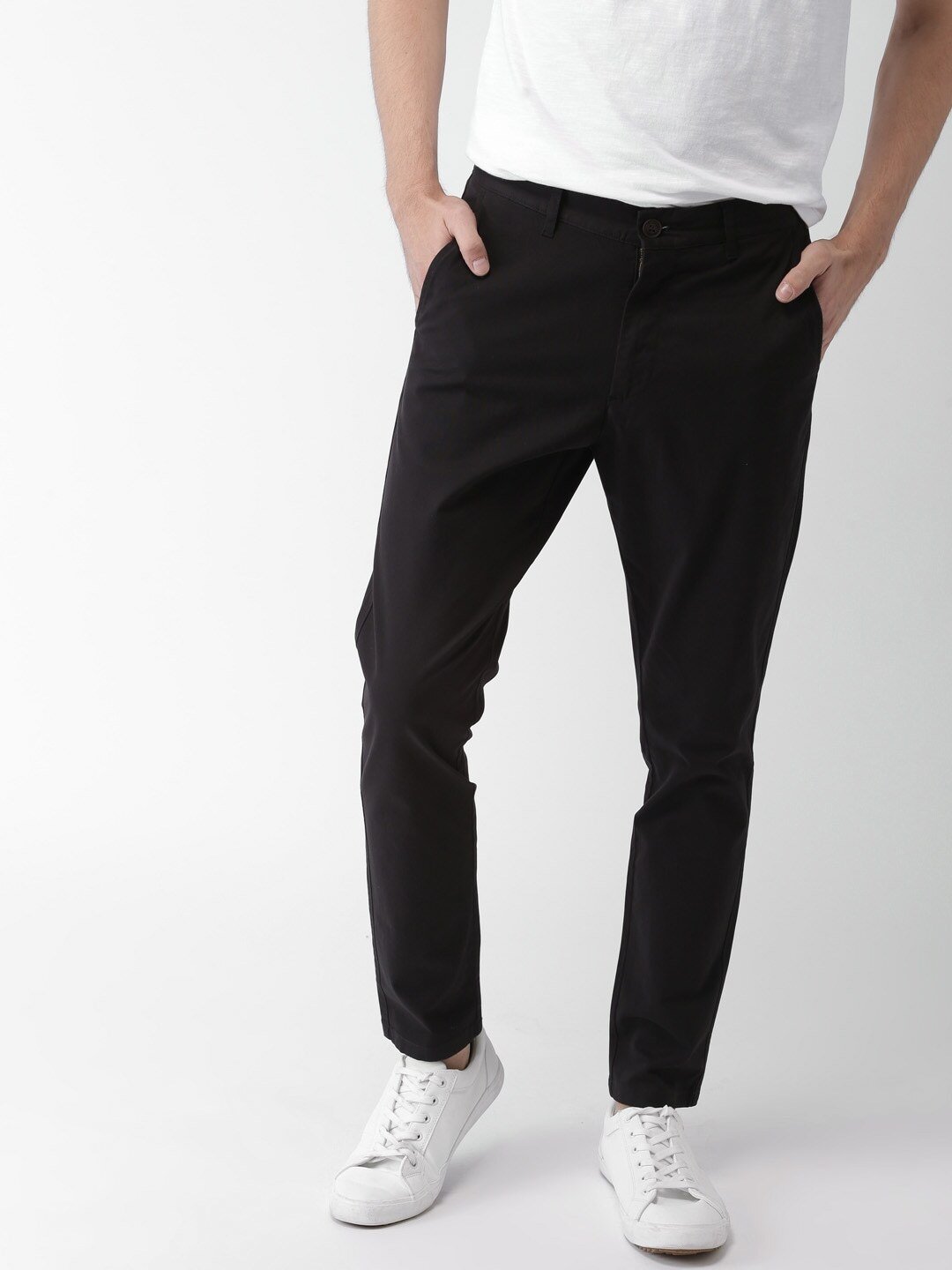 Men Black Tapered Fit Solid Chinos-2285142