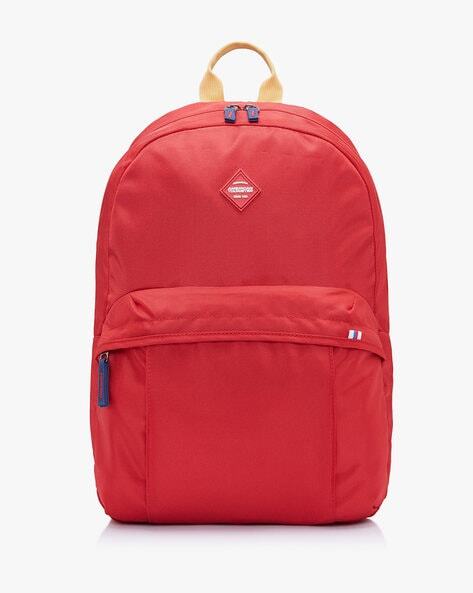 Textured Backpack with Zip Pocket-AMT RUBY RED