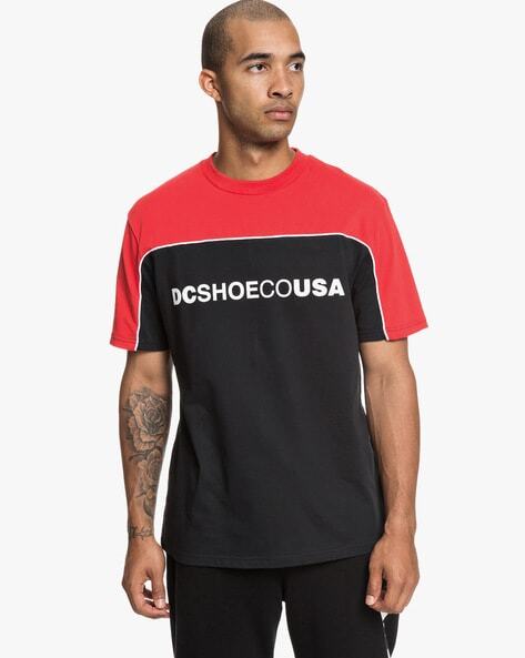Colourblock Crew-Neck T-shirt with Typography-EDYKT03444