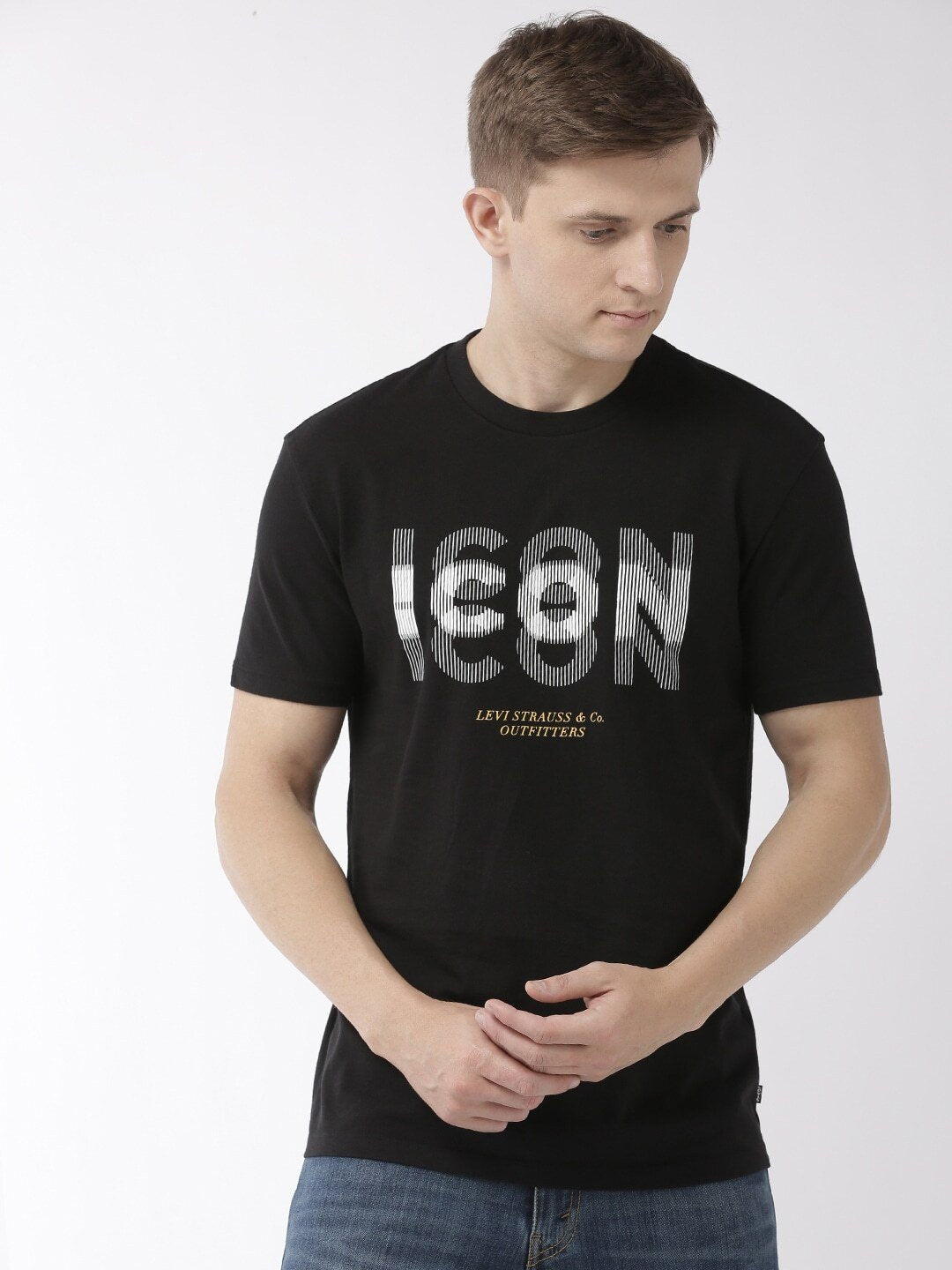Men Black Printed Round Neck T-shirt-38719-0038