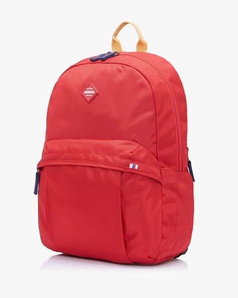 Textured Backpack with Zip Pocket-AMT RUBY RED