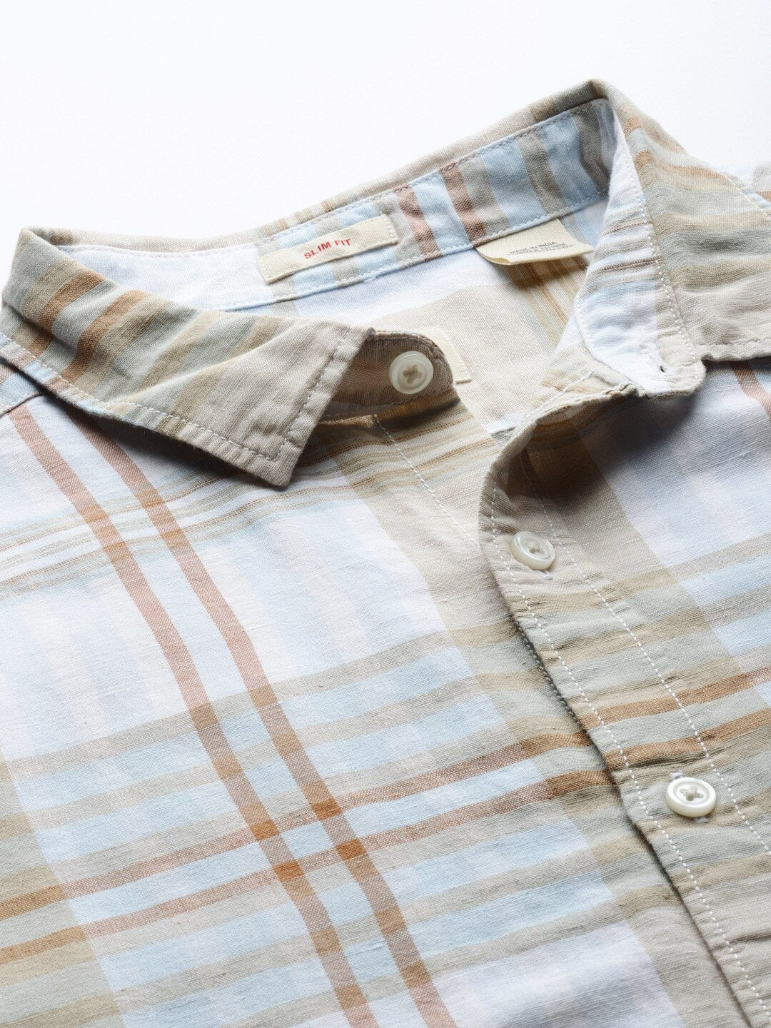 Men Grey & Brown Slim Fit Checked Casual Shirt-32874-0225