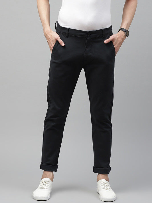 Men Black Solid Tapered Fit Regular Trousers-86919-0001