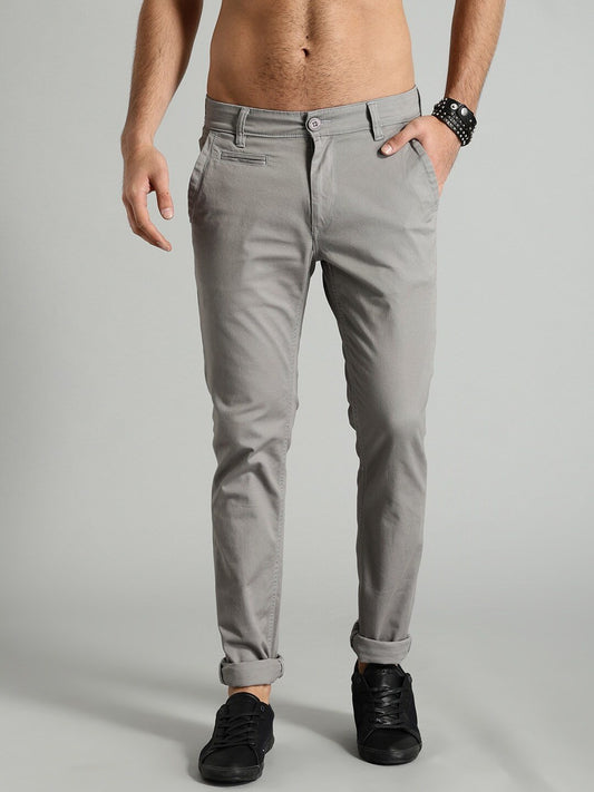 Time Travlr Men Grey Slim Fit Solid Chinos-2290972