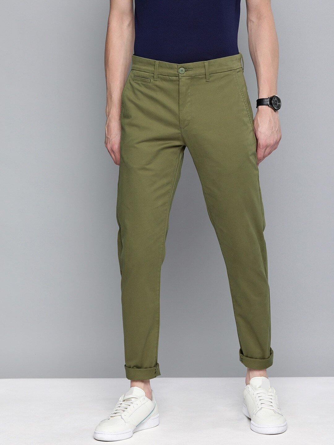 Men Olive Green 512 Slim Tapered Fit Solid Regular Trousers-52288-0003