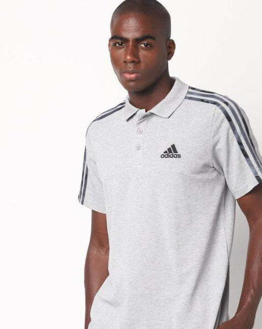 Heathered 3-stripes Polo T-shirt-H18915