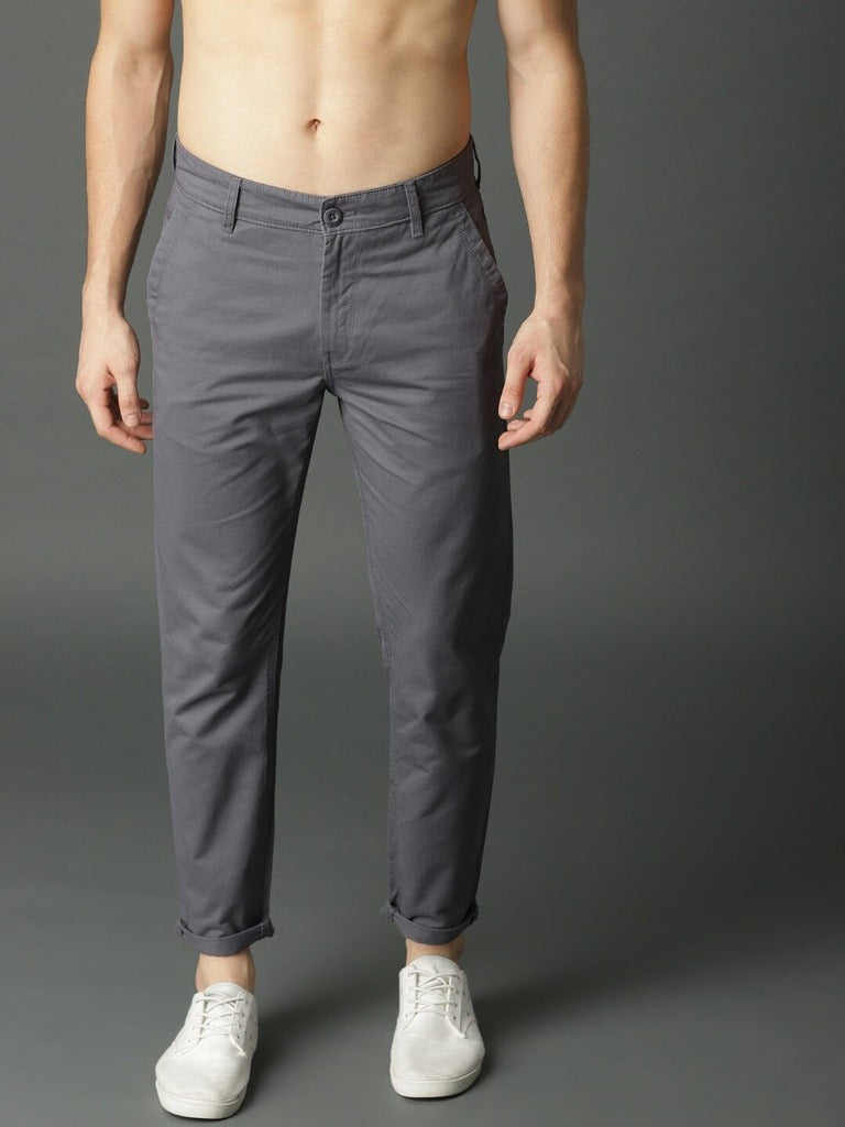 Men Charcoal Grey Regular Fit Solid Chinos-7250465