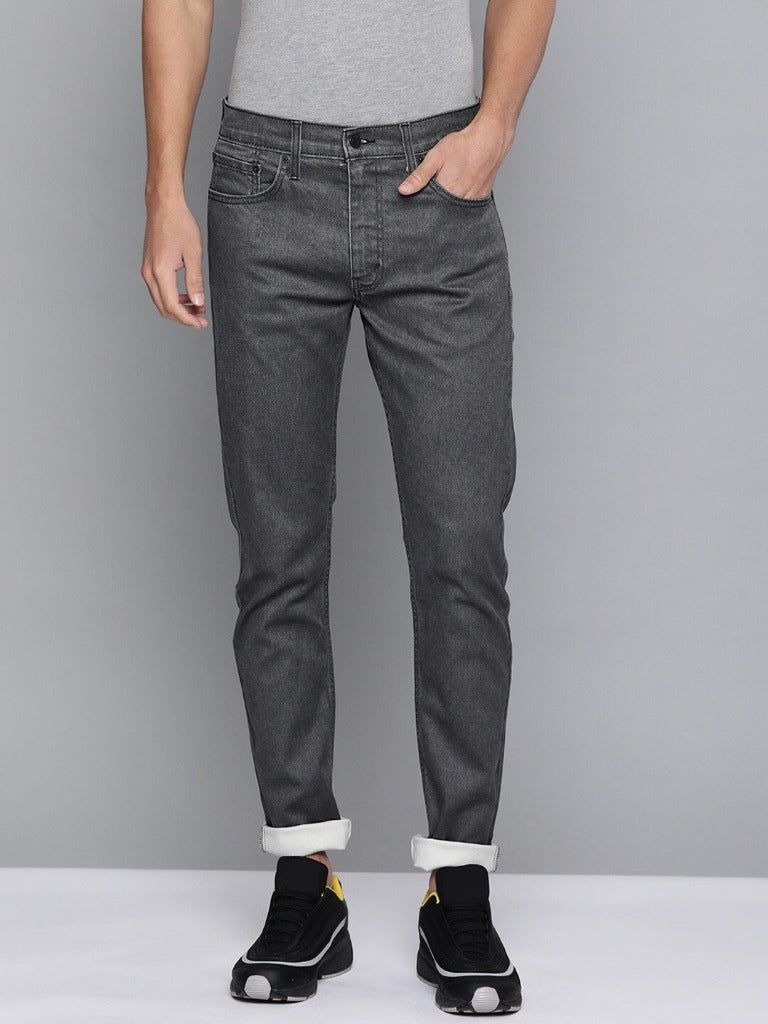 Men Grey Slim Tapered Fit Stretchable Jeans-36087-0314