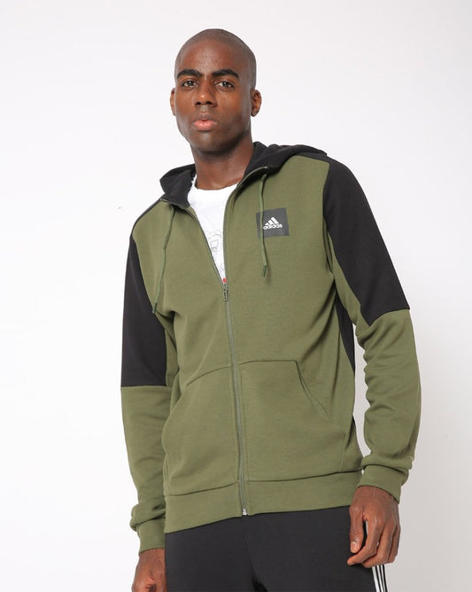 Colourblock Hooded Jacket With Kangaroo Pockets-H16614