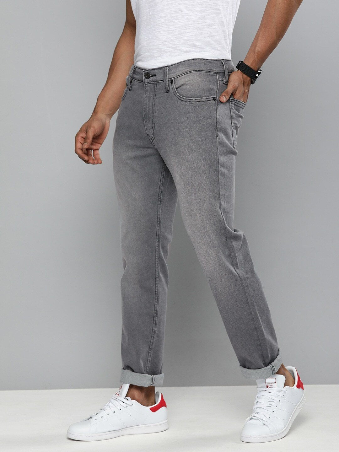 Men Grey Slim Fit Mid-Rise Light Fade Jeans-18298-1138