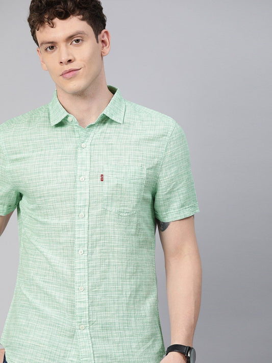 Men Green & White Regular Fit Checked Casual Shirt-28544-0086