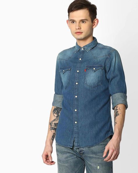 Cotton Shirt with Flap Pockets-17621-0074
