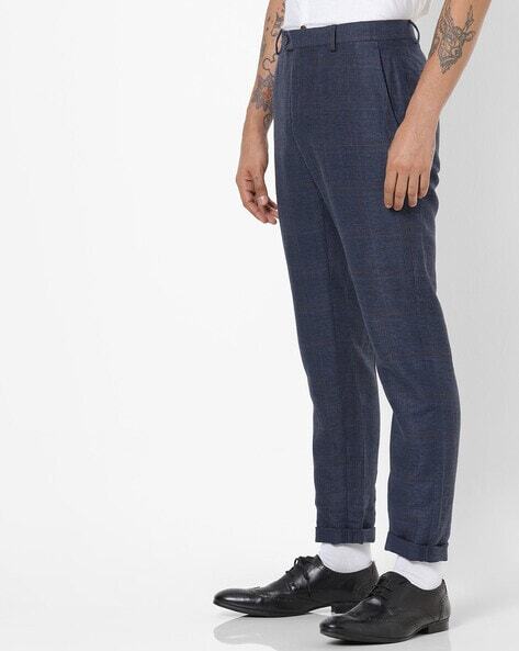 Checked Slim Fit Flat-Front Trousers-2046720001