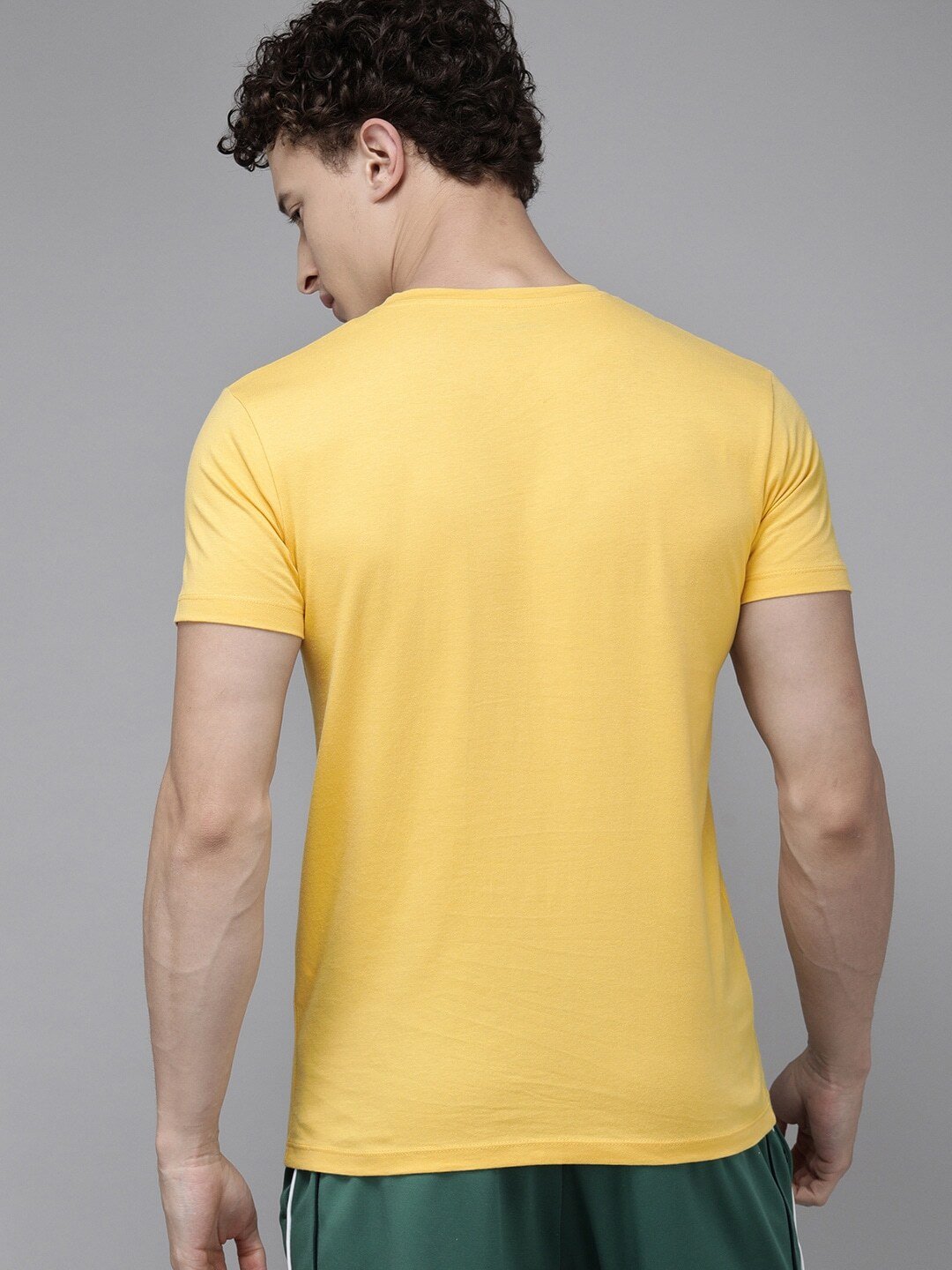 Men Yellow Typography Printed Slim Fit Pure Cotton T-shirt-2502891003