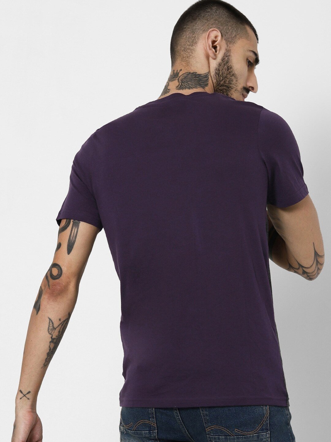 Men Purple & Charcoal Grey Colourblocked Polo Collar T-shirt - Discount Store
