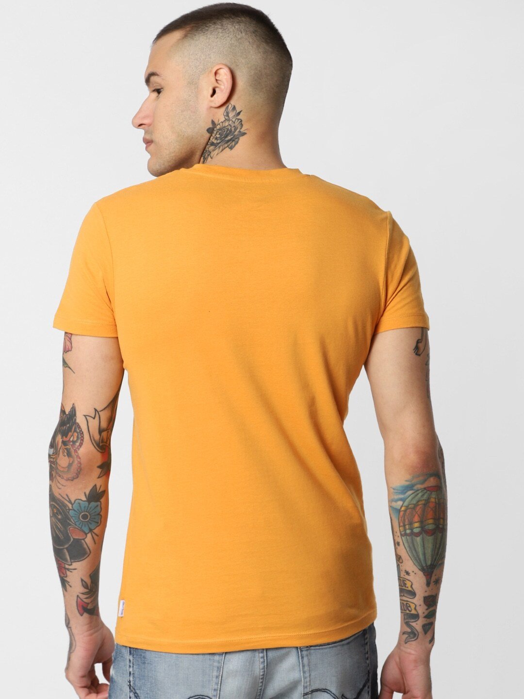 Men Mustard Yellow Printed Round Neck T-shirt