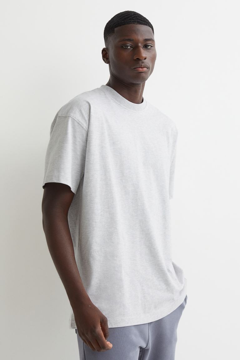Oversized Fit Cotton T-shirt-(Light grey marl)1003570008