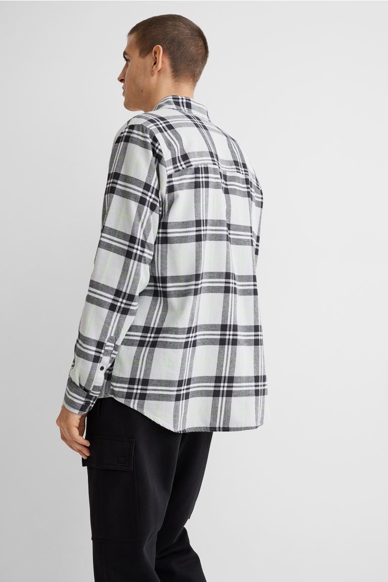 Regular Fit Flannel shirt-Light grey/Neon green-0964269003