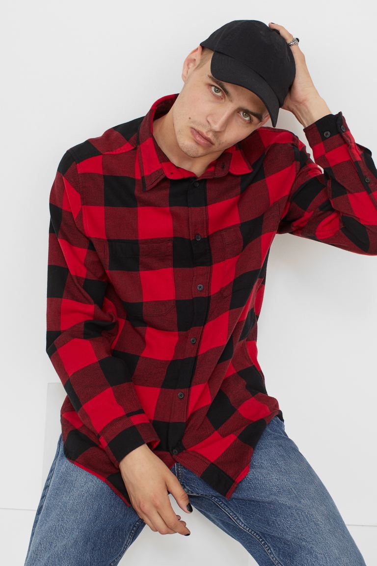 Regular Fit Flannel shirt-Red/Black-0964269001