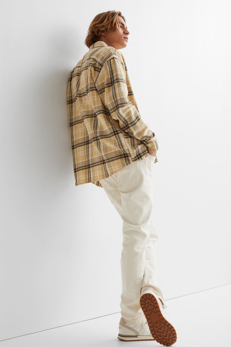 Relaxed Fit Checked flannel shirt-Light yellow/Black-1028728005