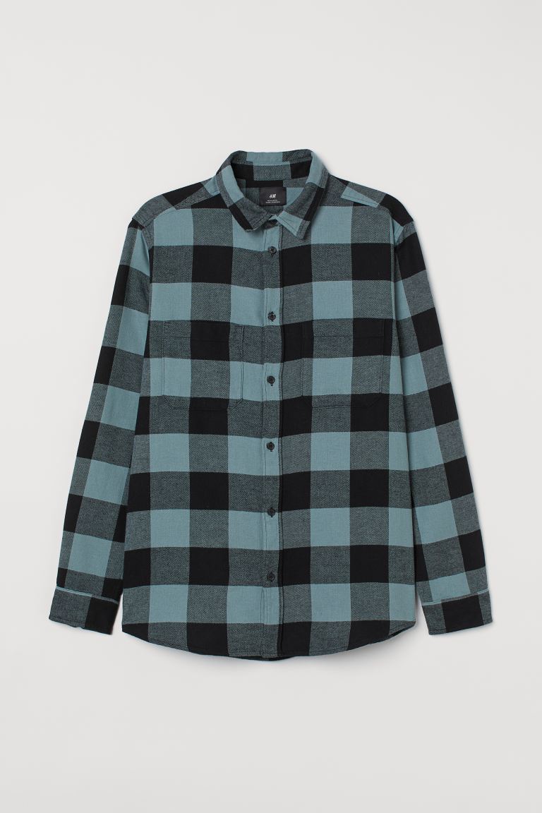 Regular Fit Flannel shirt-Turquoise/Black-0964269 006a