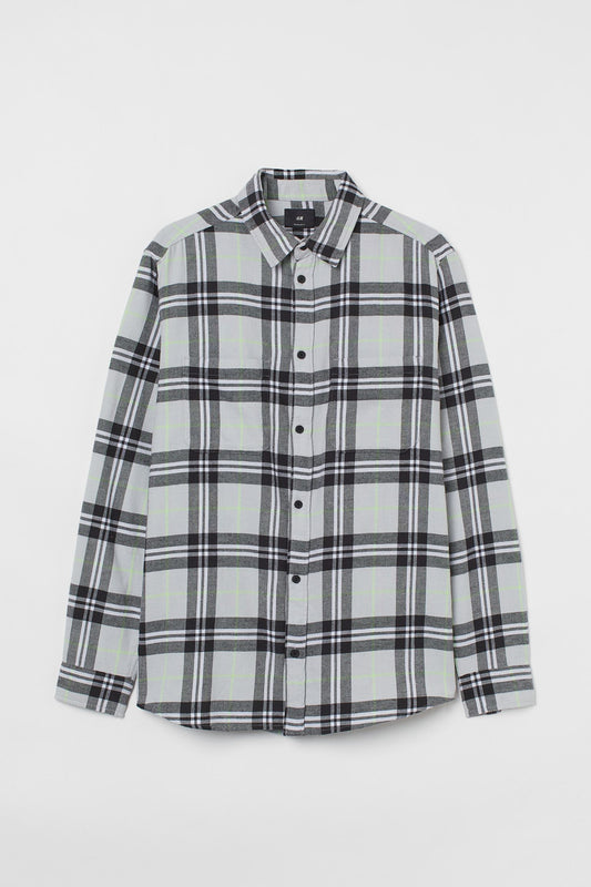 Regular Fit Flannel shirt-Light grey/Neon green-0964269003